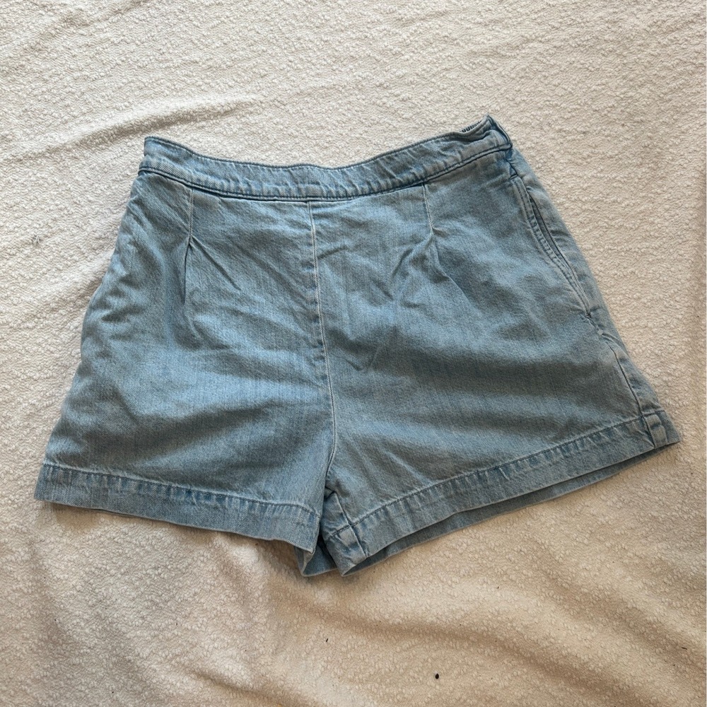 Madewell Pull-On Denim Shorts Light Wash Blue Pleated Cotton CKP485317199 Size M